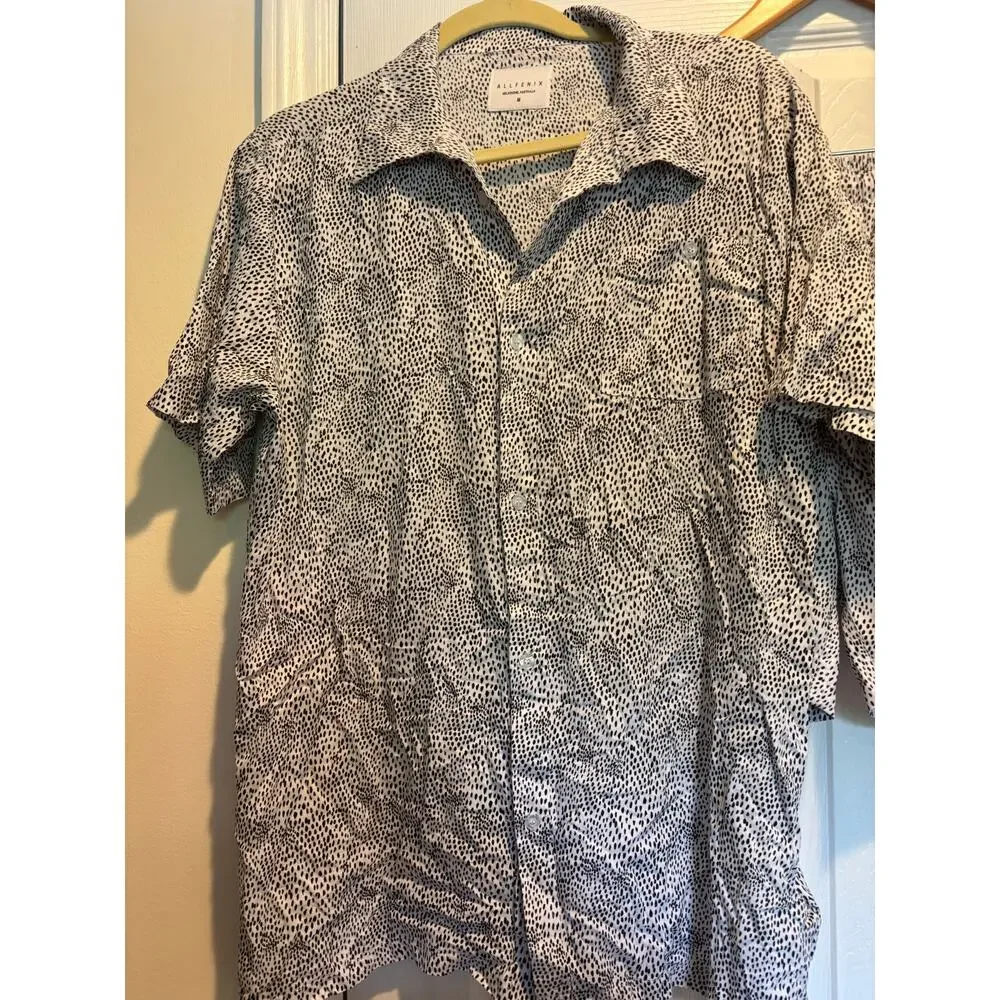 NWT Allfenix White Leopard Cabana Set Men Swim Trunk Board Shorts Button Shirt